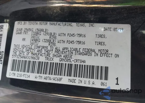 2019 Toyota Tacoma Sr5 V6 z USA, uszkodzony, nr VIN 5TFSZ5AN6KX196638